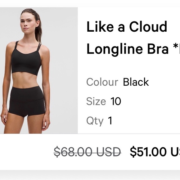 Lululemon Like a Cloud Longline Women's Black Strappy Bra - Picture 2 of 2